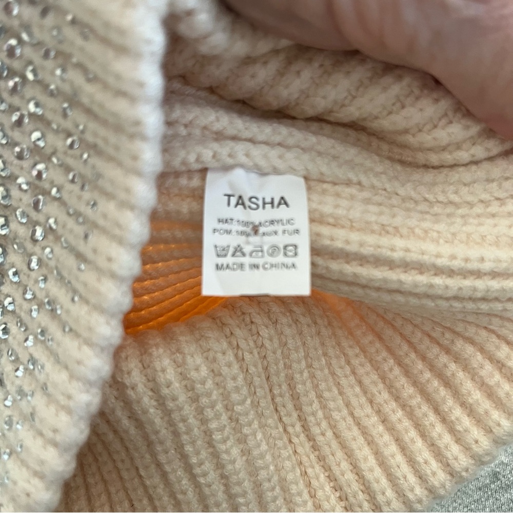 Cream Beanie with Rhinestone Detail - Picture 5 of 5